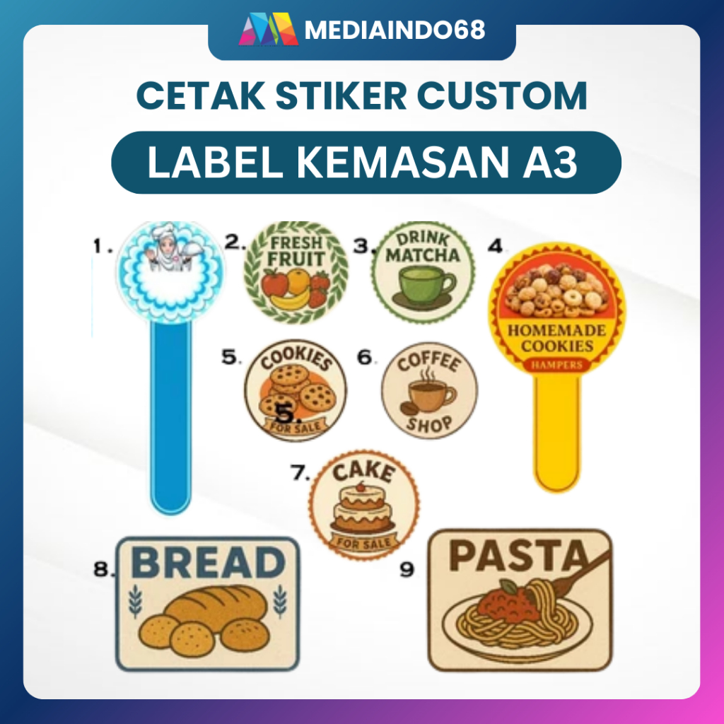 Cetak Stiker Label Kemasan A3 Custom | Bisa Satuan | Cutting Mesin | Untuk Produk UMKM