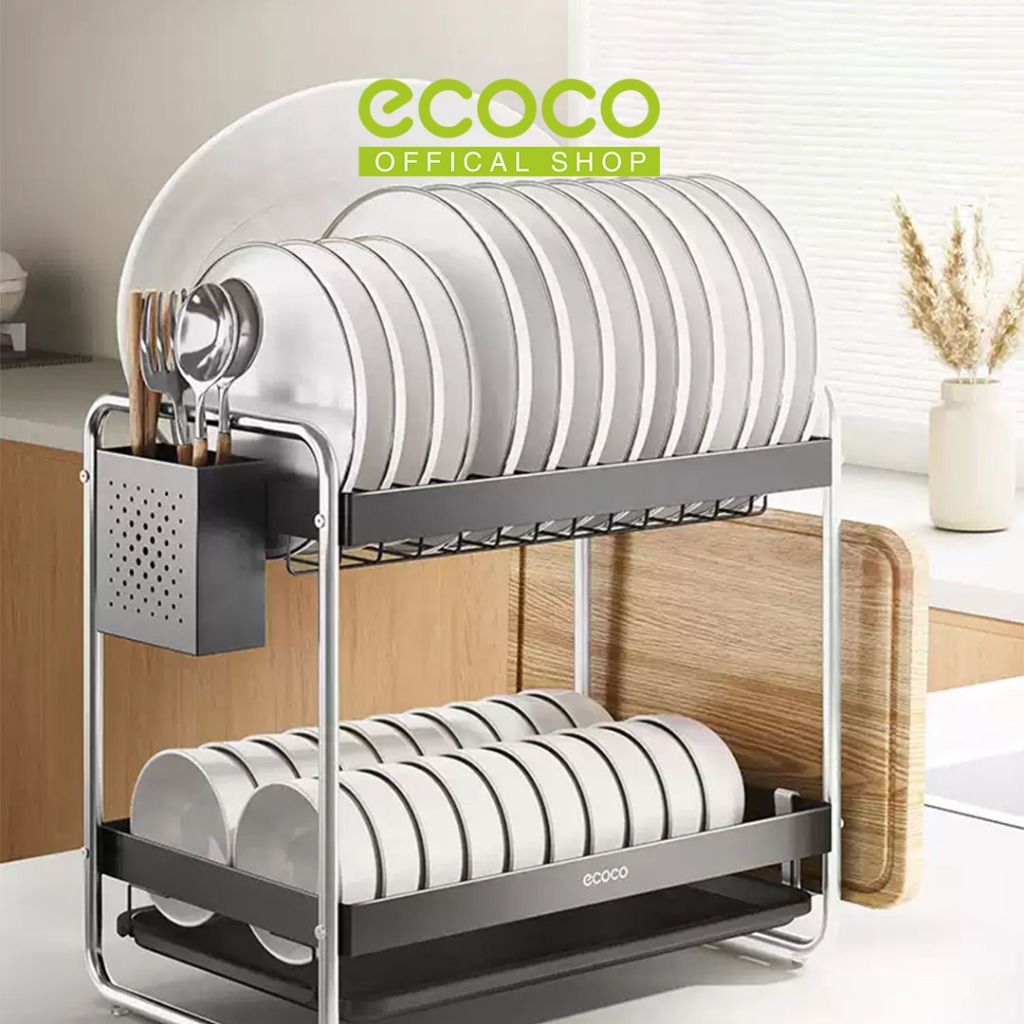 ECOCO Dish Rack Aluminium (Double-Layer/Standard) - Rak Piring Aluminium / Rak Pengering Piring Alum