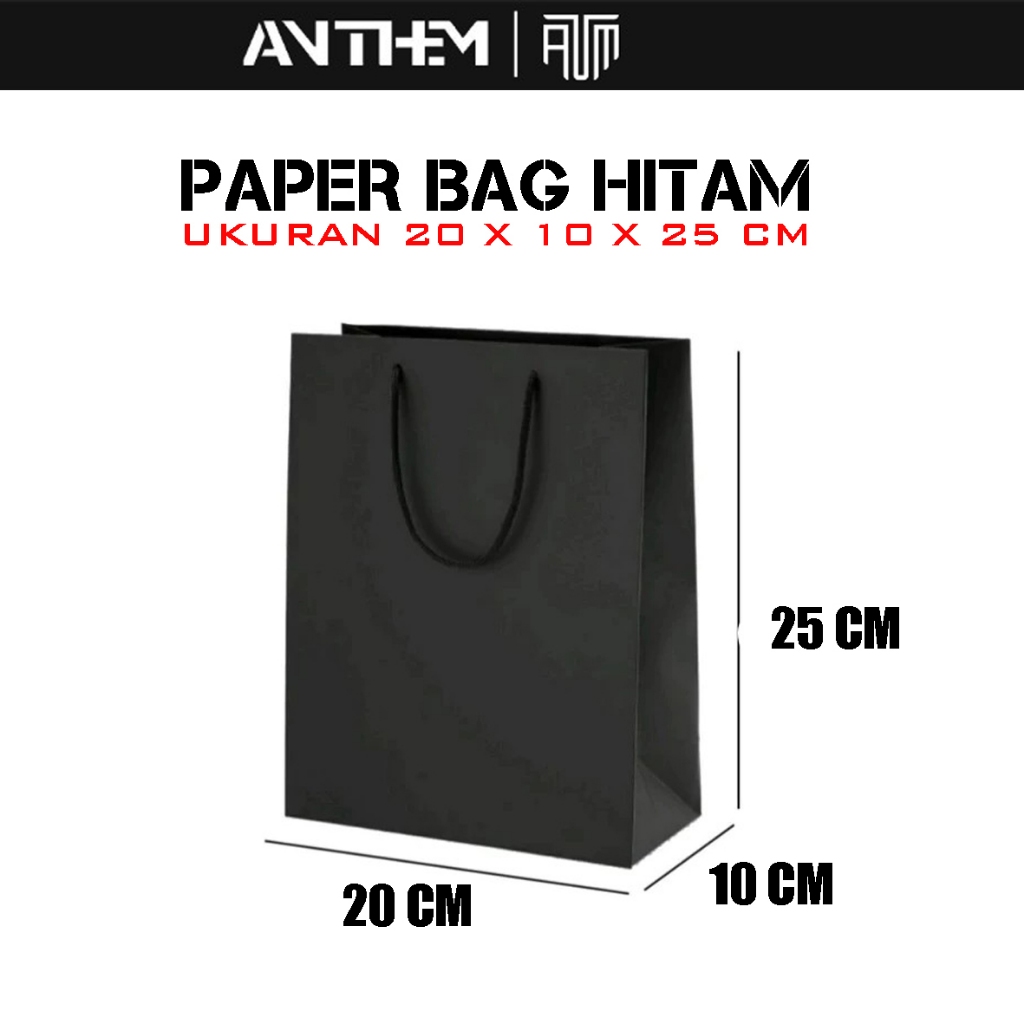 PAPER BAG HITAM POLOS 20X10X25 / TAS HAMPERS KADO / PAPER BAG TALI BAHAN KRAFT TEBAL / KANTONG SOUVE