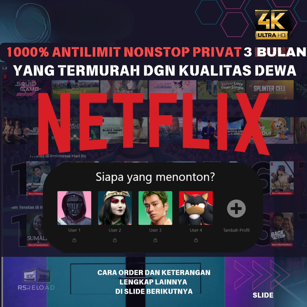 NETFLIKK 3BULAN 1000% ANTILIMITT NONSTOP BISA LOGIN 2 PERANGKT AMANAH