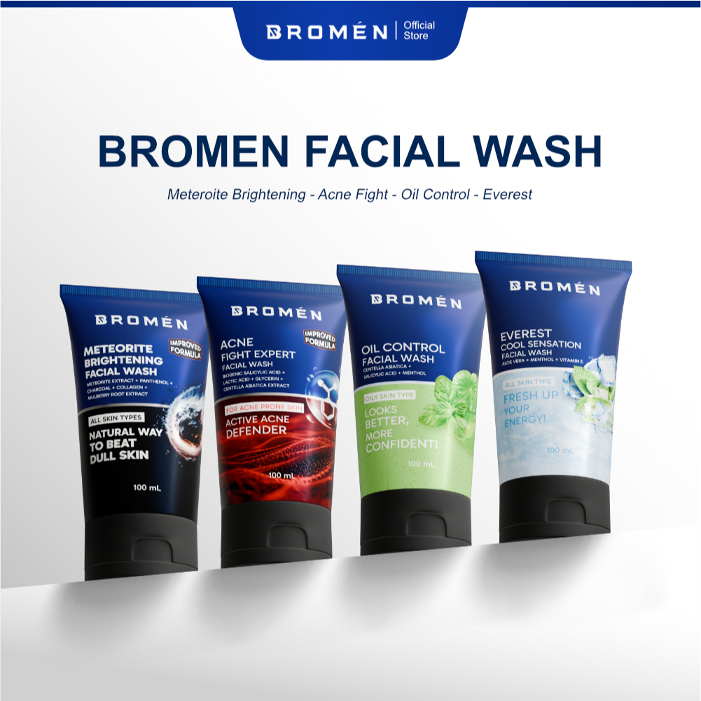 BROMEN - Facial Wash Pria 100 mL All Varian Meteorite Brightening, Acne Facial Wash, Oil Control Fac