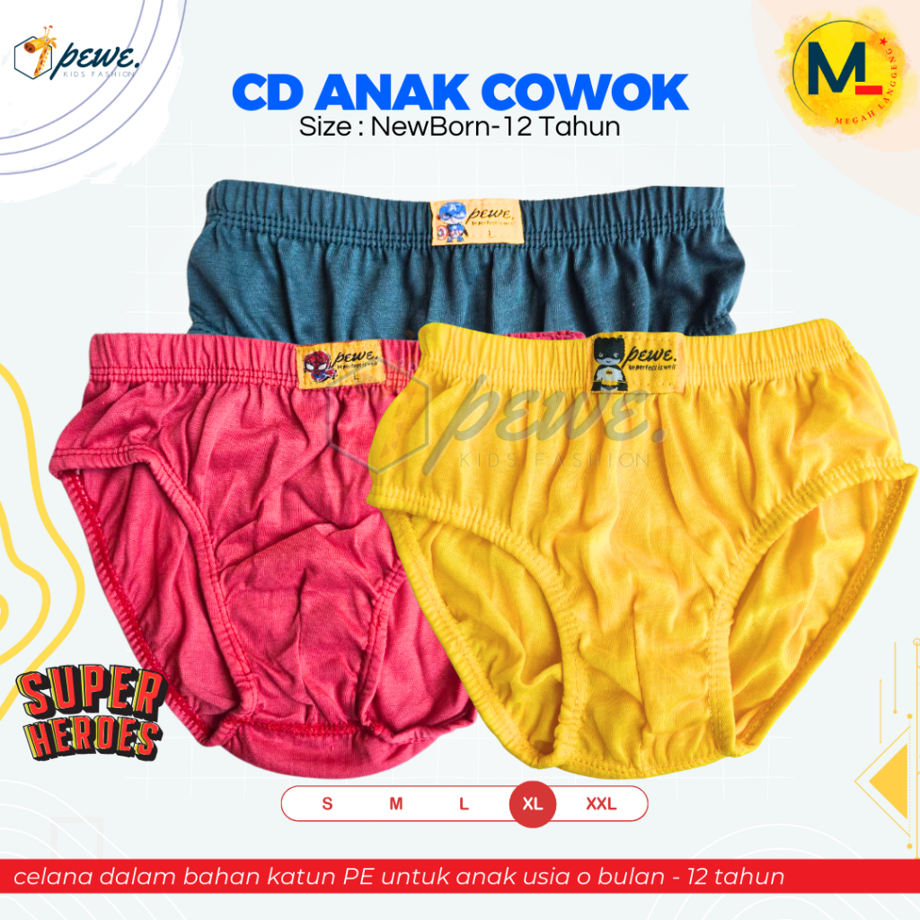 6 Pcs cd anak laki laki 10-13 thn Pewe bahan katun PE lembut dan nyaman / Cd anak Superhero / Celana