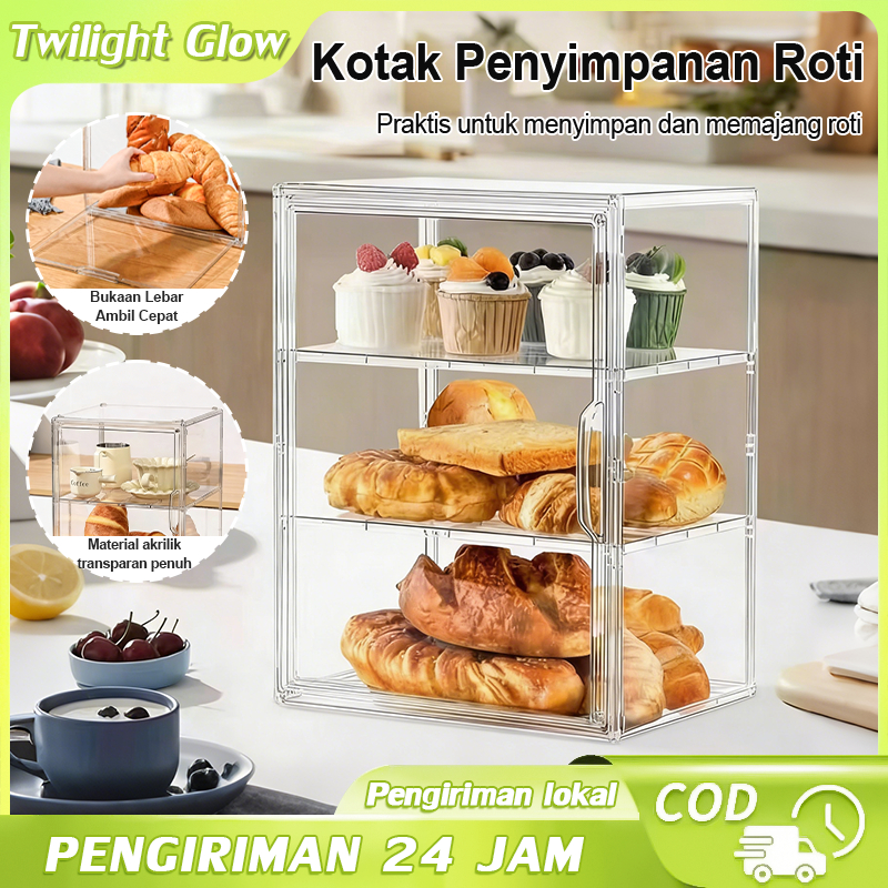 Twilight Glow Etalase Kue Rak Roti Akrilik Rak Display Etalase 3 Susun Etalase Roti Donat Serbaguna