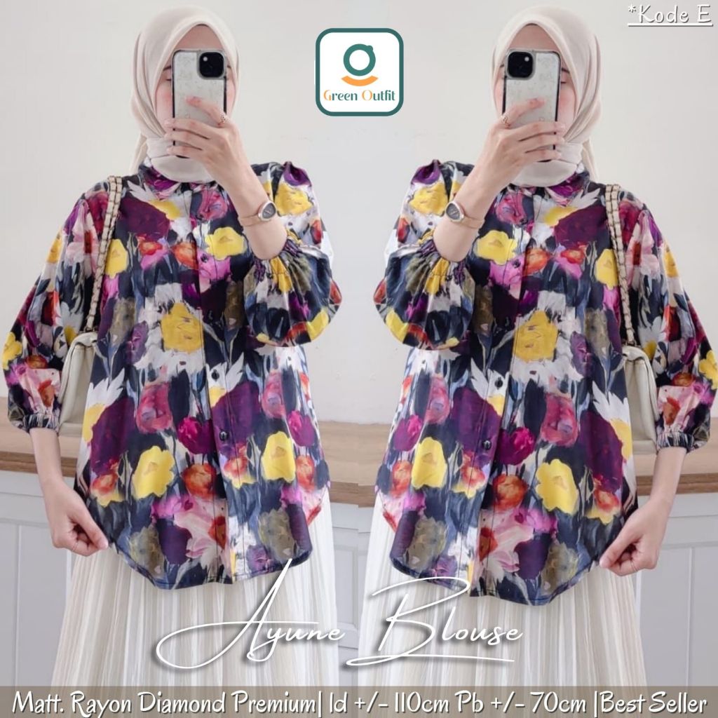 Ayune Blouse Wanita Motif Bunga Rayon Diamond Premium