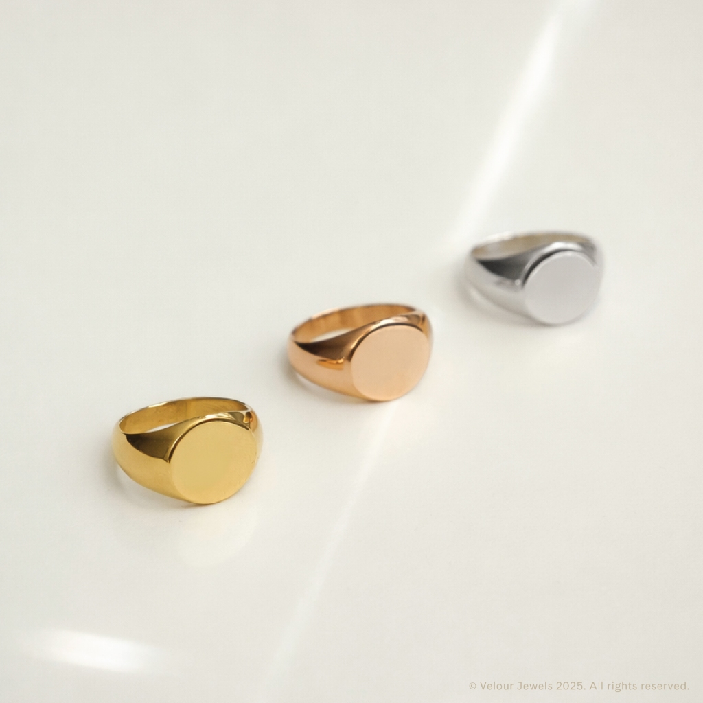Classic Signet Ring — 18K Gold Plated Silver Stainless Steel Cincin Anti Karat