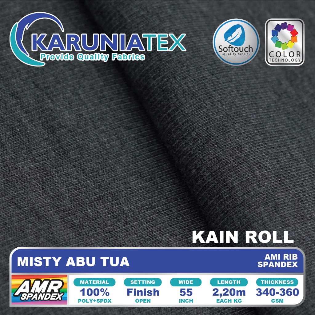 Kain Ami Rib Spandex | Misty Abu Tua | Rib Knit Rollan | Karunia Textile