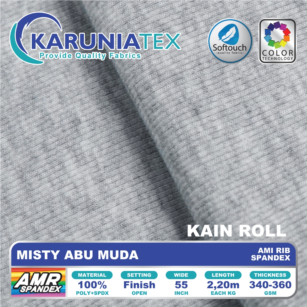 Kain Ami Rib Spandex | Misty Abu Muda | Rib Knit Rollan | Karunia Textile