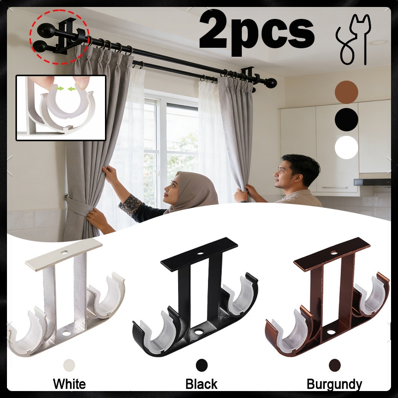 2pcs Kaki Gorden Bracket Gorden Tebal Braket Hordeng Tebal Bracket Penyangga Tiang Gorden Double Pip