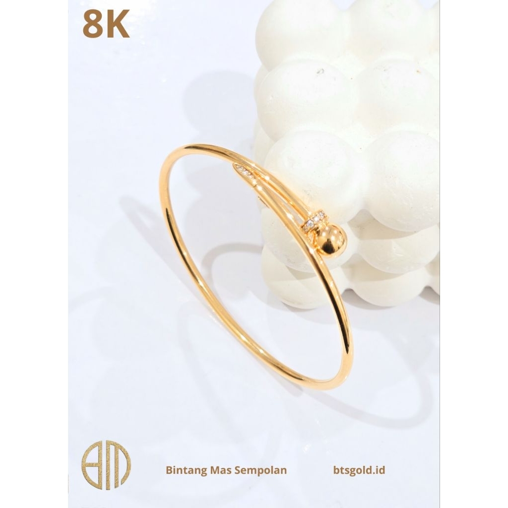 Gelang Bangle Pipa Boba Paku Emas Asli