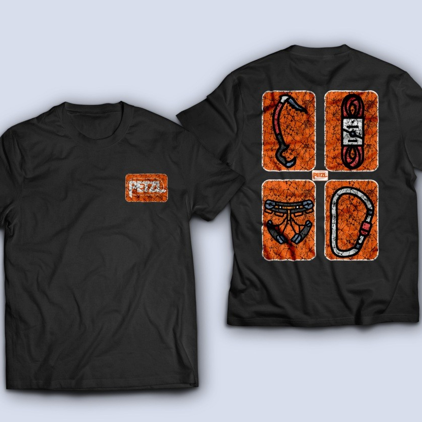 Kaos Baju Petzl Climbing Gear Unisex pria dan wanita Cotton Combed 24s pendaki gunung