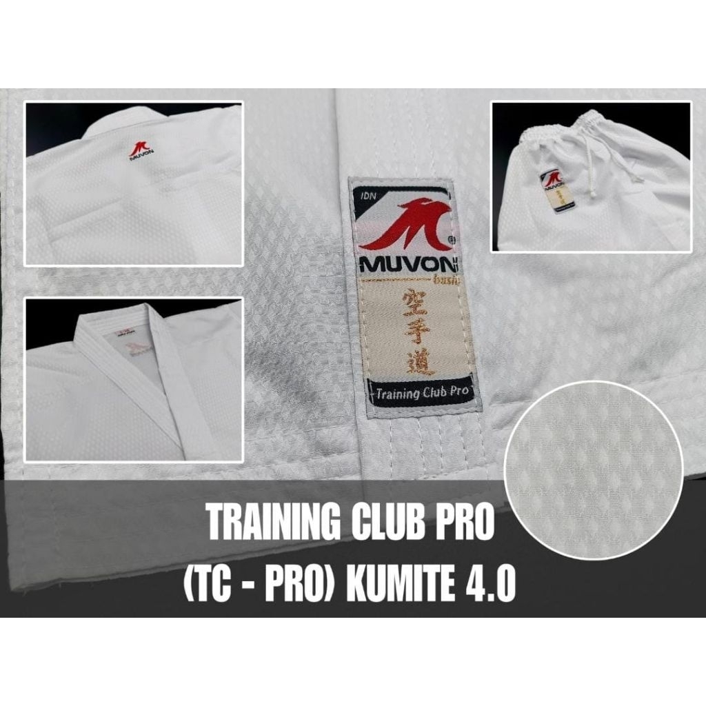 muvon training club pro kumite 4.0 seragam baju karate gi / tegi bahan polyester motif bintik / diam