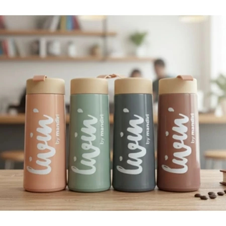 TUMBLER BOTOL KACA POLOS TALI KARET 350ML CUSTOM NAMA