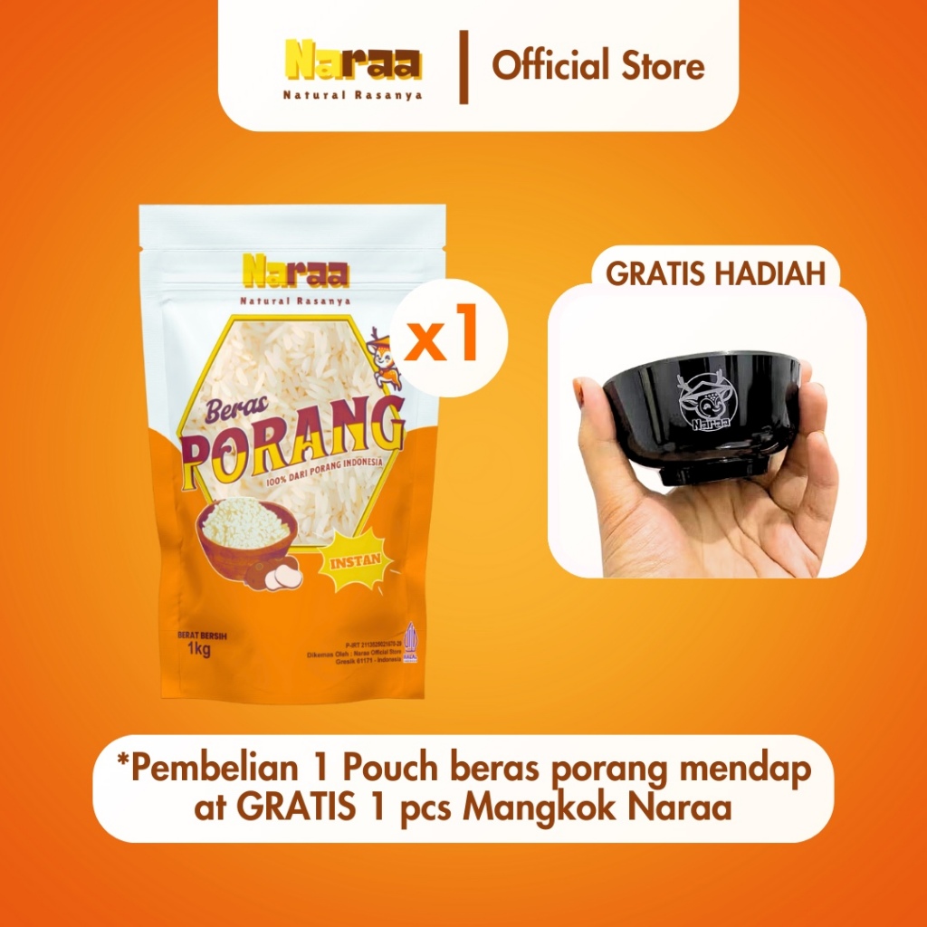 (FREE MANGKOK) Beras Porang Murah Naraa Shirataki / Konjac Rice / Nasi Porang 1kg