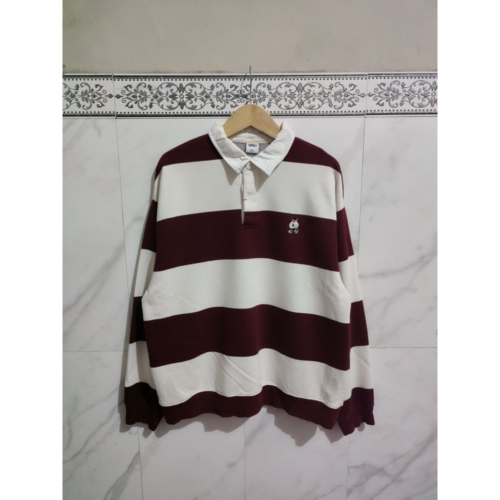 Sweater Rugby Spao Woodie Pullover Salur Maroon Putih