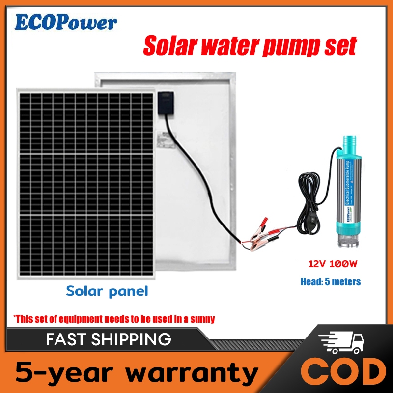 Solar panel pompa Solar water pump set DC 12V 100w pompa air bertenaga surya pompa