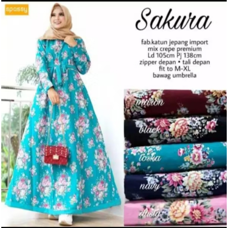 Promo Gamis Motif Bunga Sakura ll Gamis Wanita Terlaris ll Gamis Sakura Katun Jepang Cod