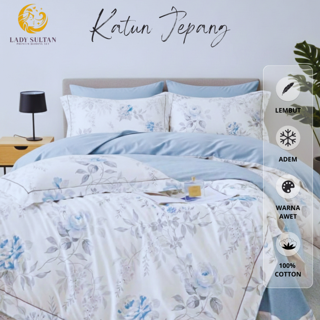 Lady Sultan Sprei & Bedcover Set Katun Jepang ORI Motif Flower Dewasa | Bunga Cantik Elegan