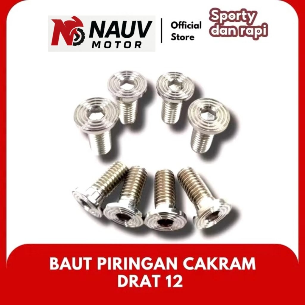 BAUT CAKRAM PIRINGAN BAUT CAKRAM STAINLESS IMPORT BAUT PIRINGAN DRAT 12 STAINLESS ( 1 PCS )