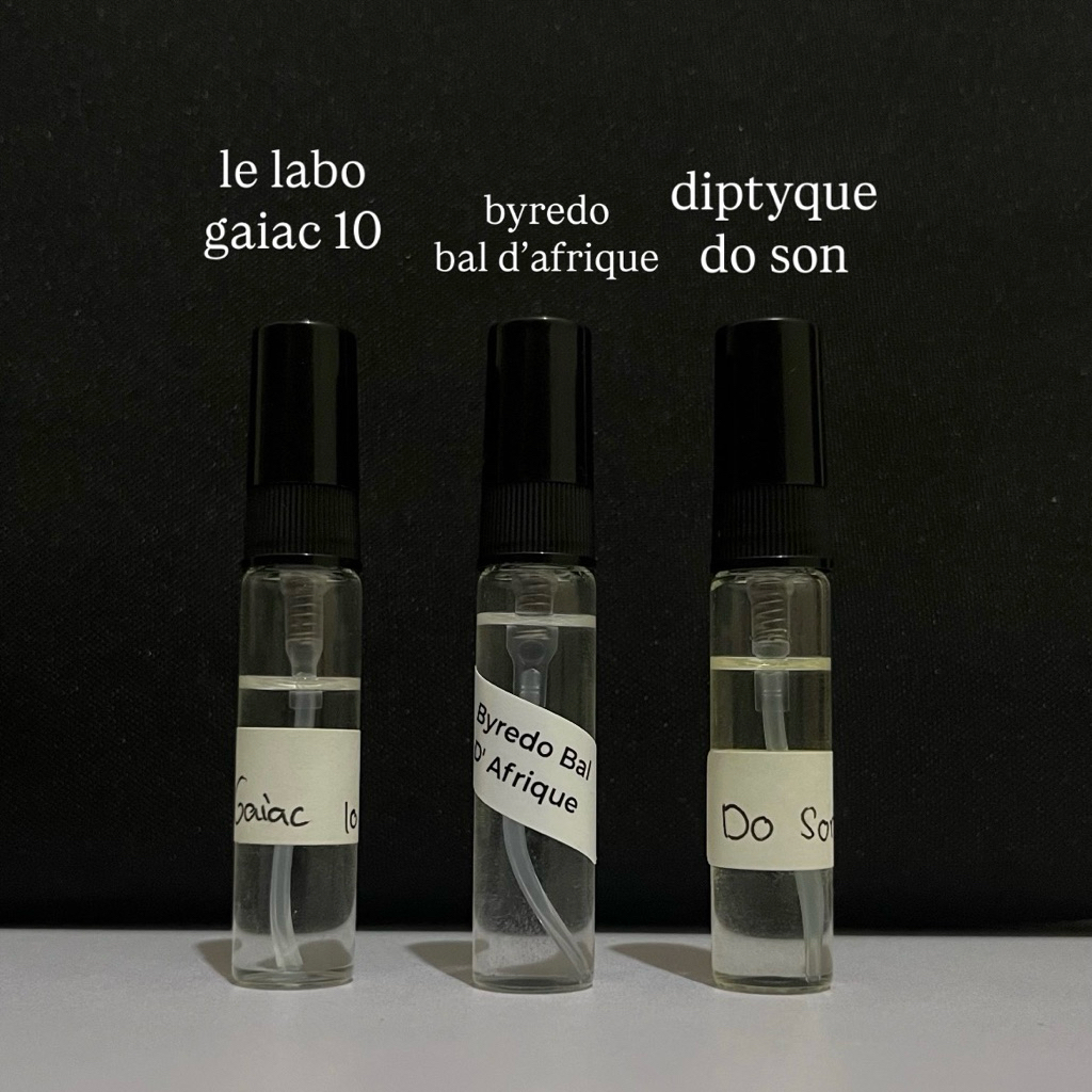 (Preloved 3 Decant) Diptyque Do Son, Byredo Bal D’Afrique, Lelabo Gaiac 10 (by Remade Fragrance)