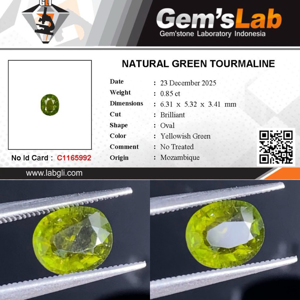 0,85 cts Natural Cutton Green Color Tourmaline like Paraiba origin Mozambique No Treatment Memo GLI