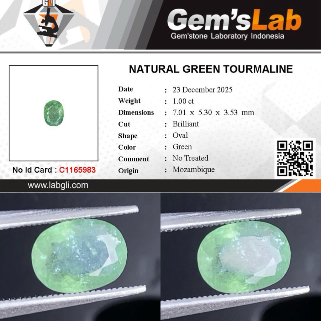 1,00 cts Natural Forest Green Color Tourmaline like Paraiba origin Mozambique No Treatment Memo GLI
