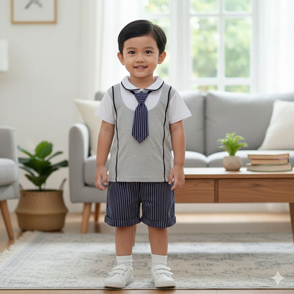 STYLE ANAK COWO-SETELAN BAJU ROMPI DASI ANAK LAKI LAKI USIA 6 BULAN-5 TAHUN TERBARU/ SETELAN KEMEJA 