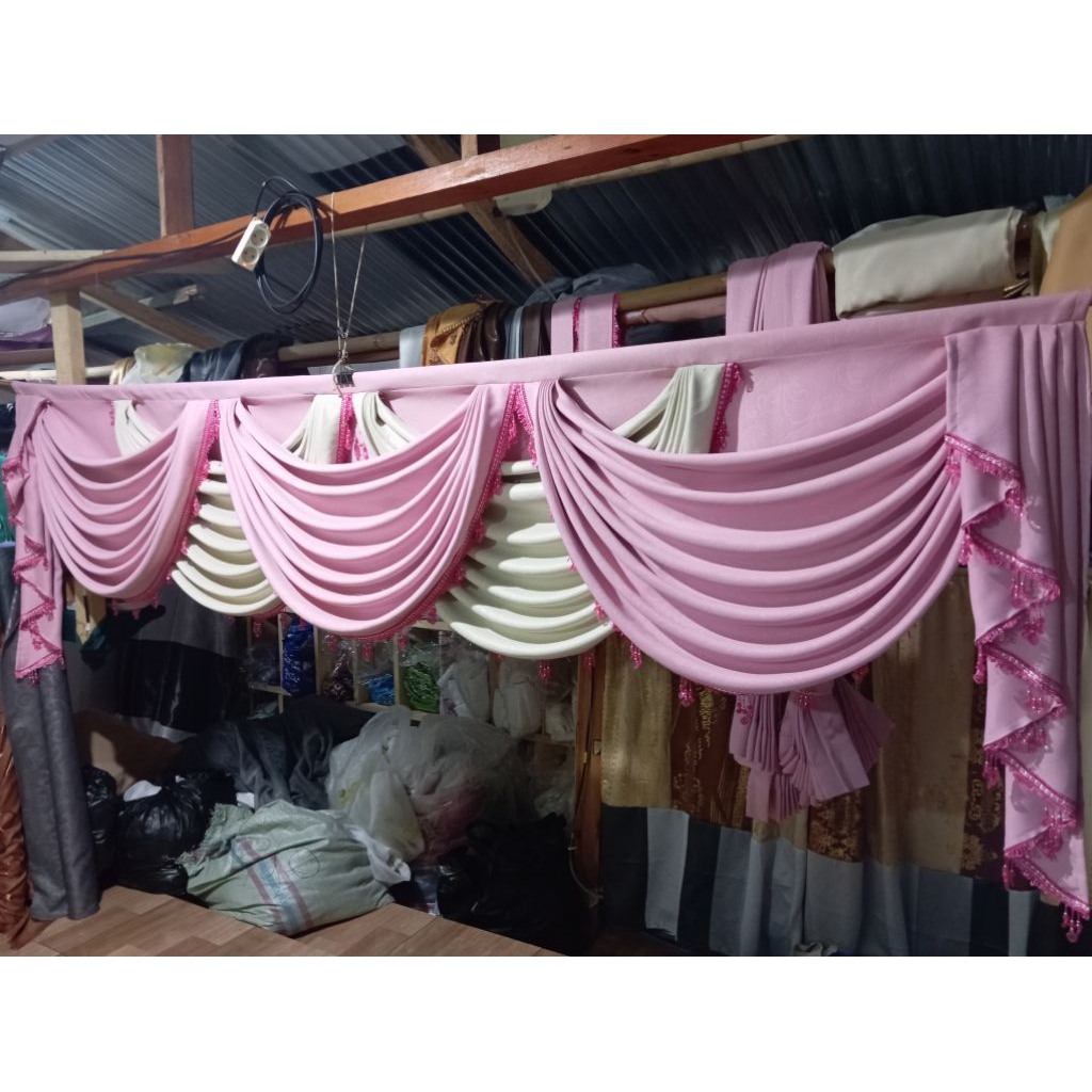 Gorden Mewah Poni Gelombang Spanyol 1Set Tirai Pintu Tengah Ruang Tamu Poni Gelombang Rumbai Hordeng