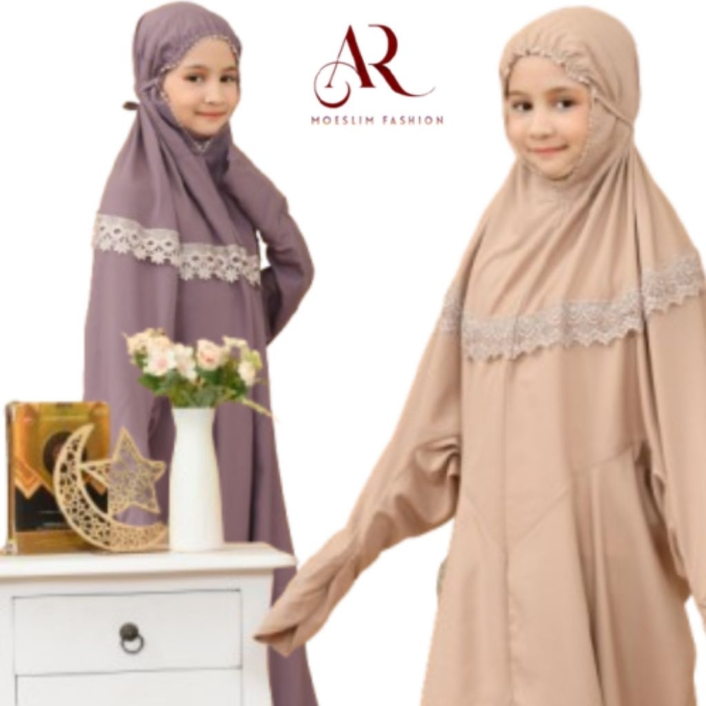 Mukena Terusan Tanggung Anak Remaja Santri Mukena Terusan Anak Tanggung Renda Kalung