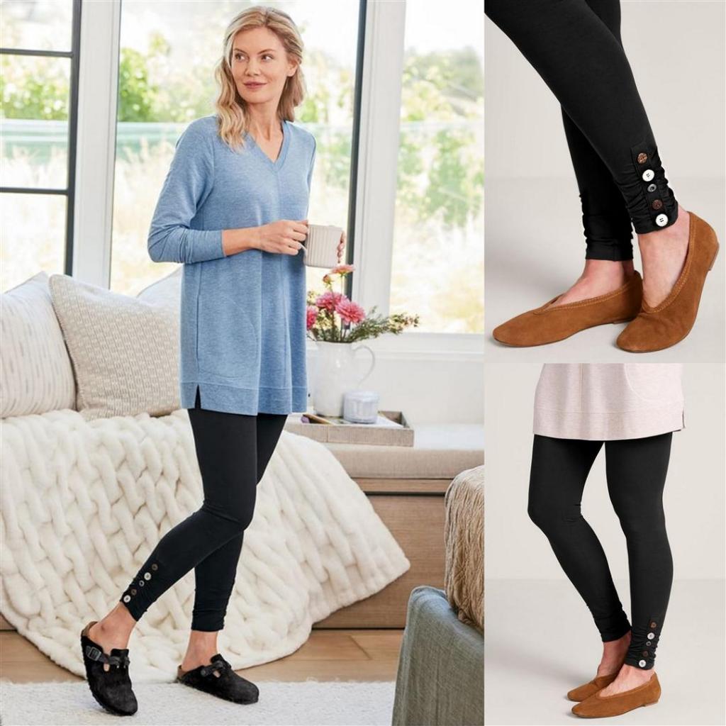 Mode Republic - Button Leggings Cotton - Daily Casual Knit Bottom - Celana Legging Hitam Katun Premi