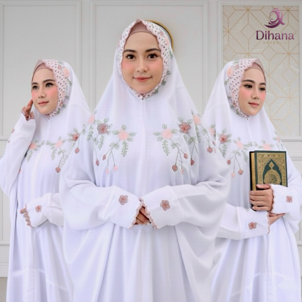 TERBARU Mukena Terusan Dewasa Putih Premium Bordir - Rukuh Lajuran Katun Polino Mikro Tebal Adem Nya