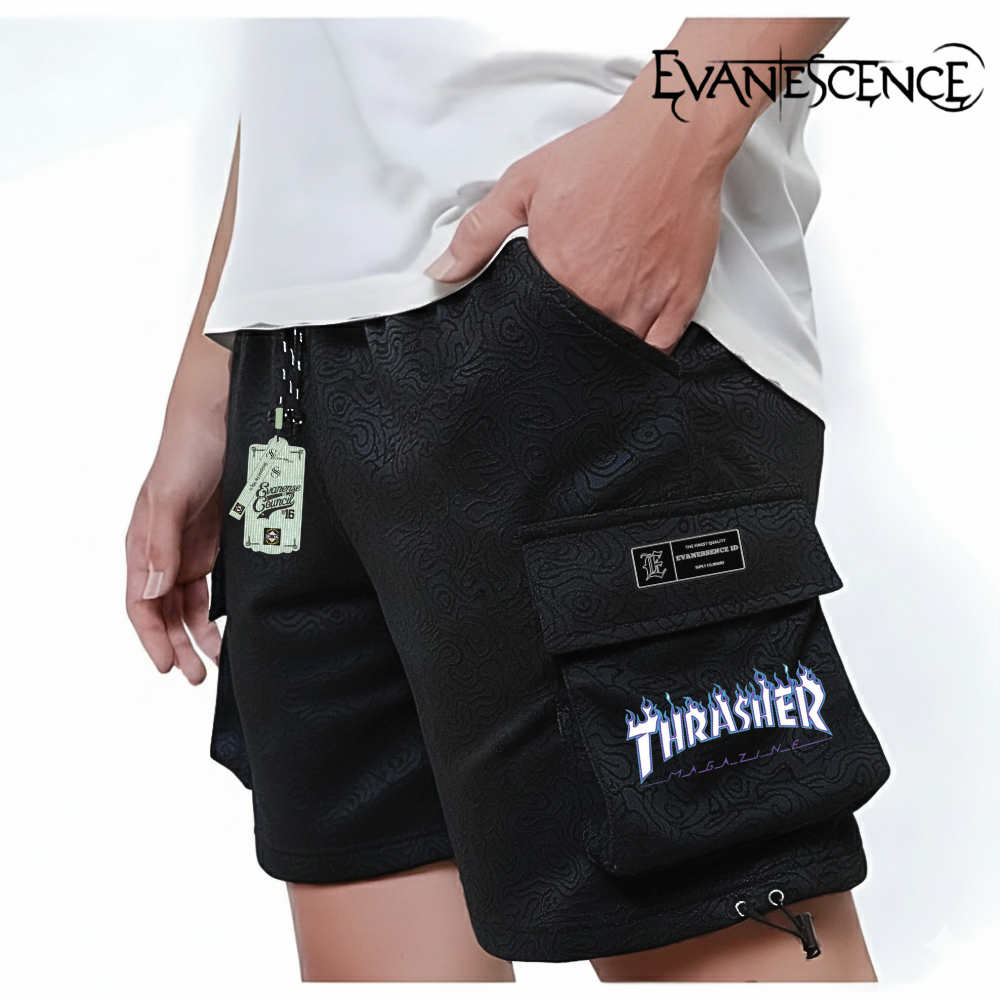 Celana Cargo Pendek Motif EMBOS Fleece Broadshort Logo TRASHER HUMBLE Saku Kargo Kekinian Unisex Cow