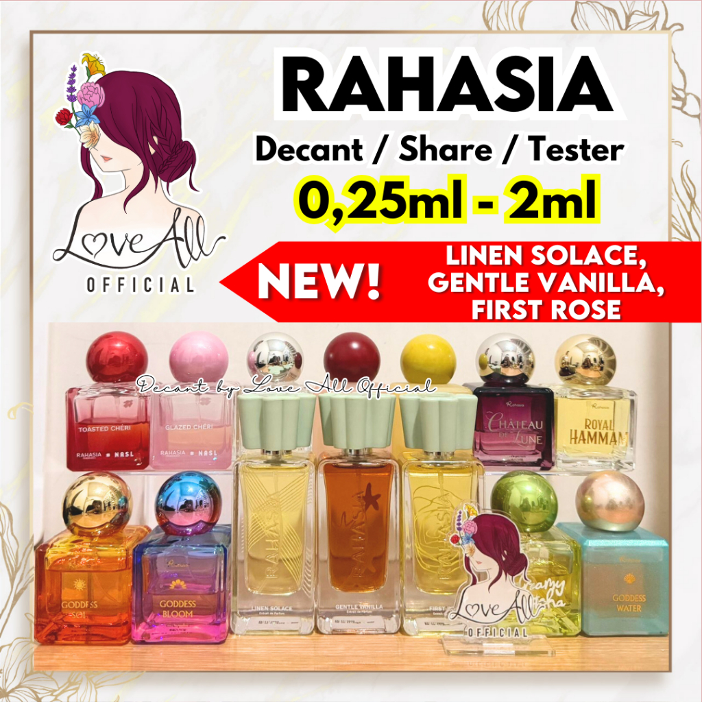 RAHASIA 0,25ml - 2ml ALL VARIANT‼️Decant Share in Bottle Linen Solace Gentle Vanilla First Rose Toas