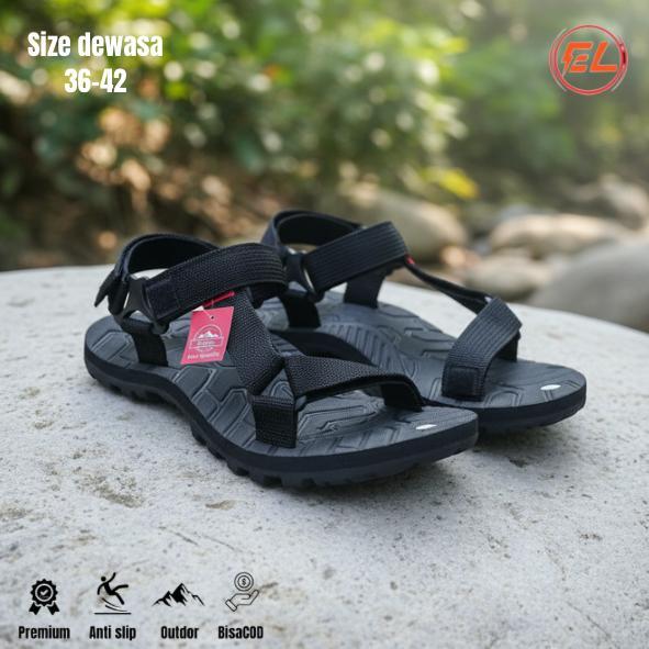 SANDAL GUNUNG DEWASA SIZE 36-42 HITAM . PRIA WANITA ORIGINAL / SANDAL HIKING OUTDOOR ADVENTURE