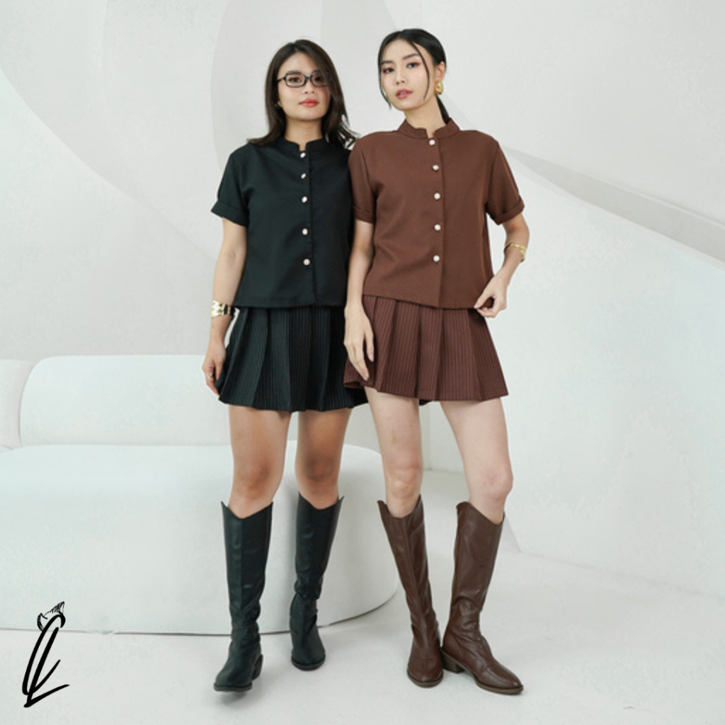 Hani Luci Top Button Semiwool Atasan Kemeja Wanita Polos Clean Outfit