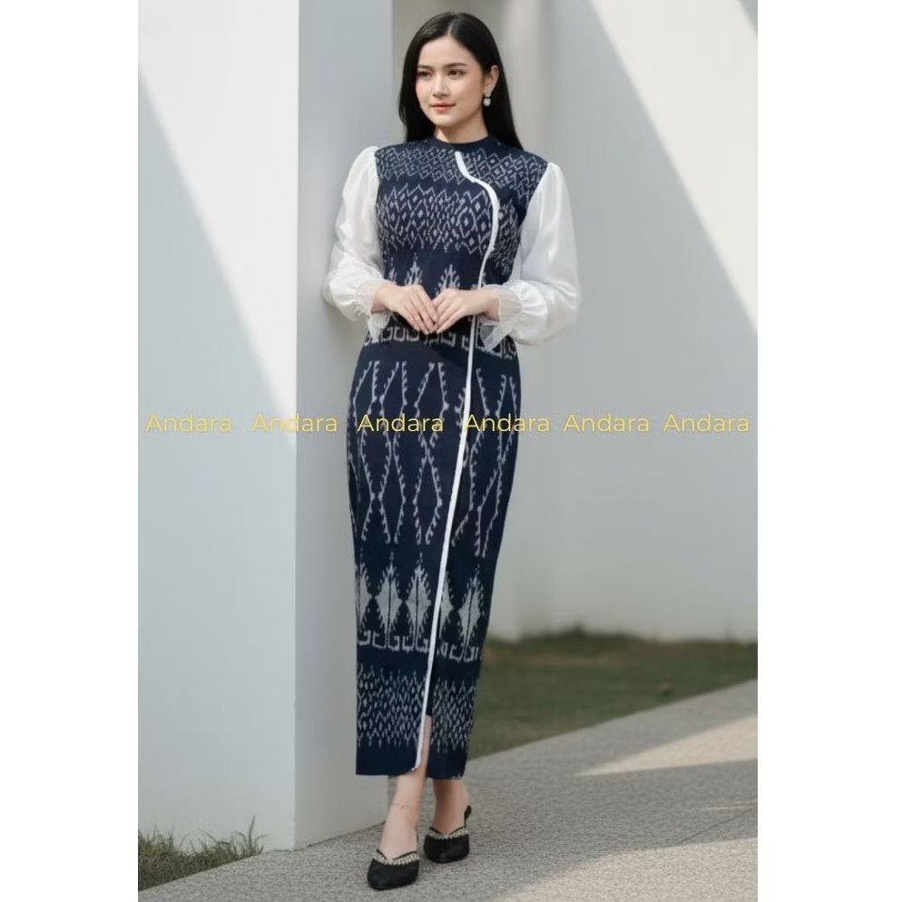 Dress Etnik Tenun/ikat Elegan - Dress Muslimah - Batik Modern - Gamis Tenun - Baju Kantor - Baju Pes