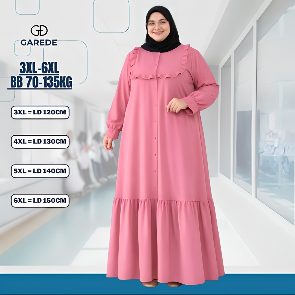 Garede - Gamis Jumbo LD 120 130 140 150 Polos Premium Baju Lebaran Mewah Elegan Kondangan Busui