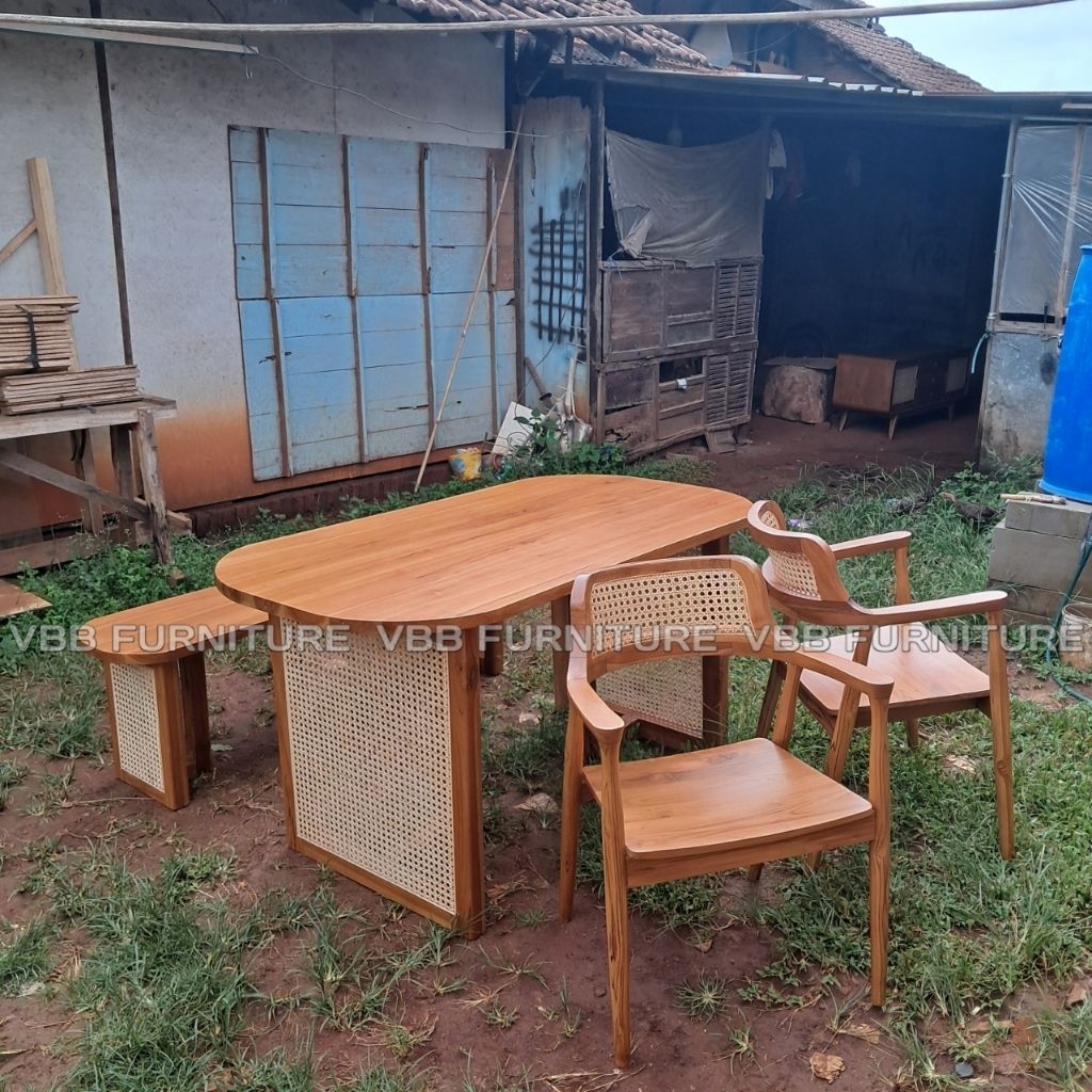 set meja makan rotan set meja makan  heroshima rotan meja rotan ( 211+meja )