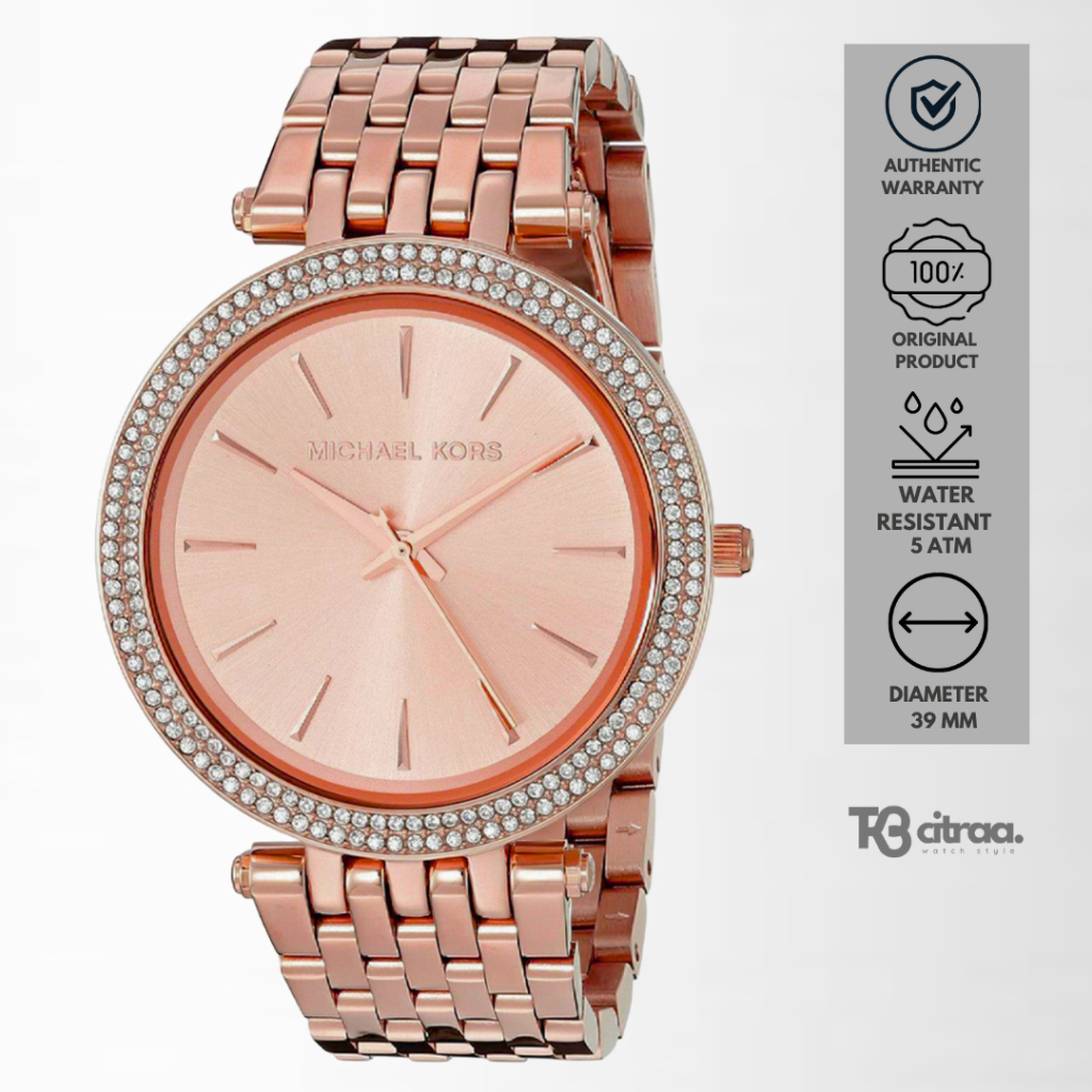 Jam Tangan Wanita Michael Kors Darci Rose Gold Stainless Steel Mewah Original MK3192