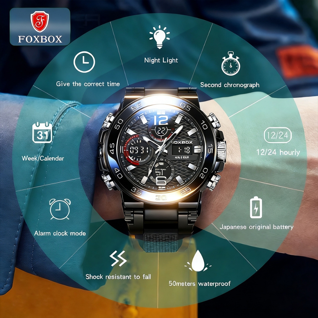 HOT PRODUCT FOXBOX Jam Tangan Untuk Pria LED Tahan Air Olahraga Elektronik Jam Tangan Silikon Jam