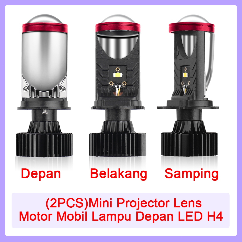 2PCS Mini Projector Lens Motor Mobil Lampu Depan LED H4 12/24V 6500K 200W Super Bright Lampu Mobil