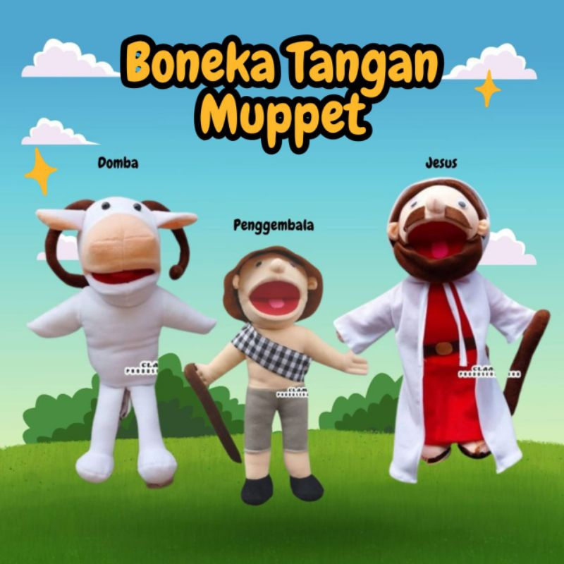Boneka Tangan Muppet Penggembala Yesus Domba - Boneka Ukuran Besar 75 cm - Boneka Dongeng Religi