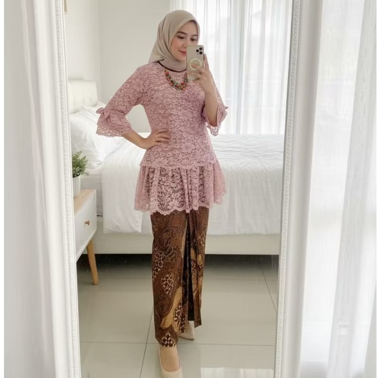 Naykamila Blus Brokat Susun kebaya brokat modern atasan kebaya brokat Tunik Brokat Full Furing Remaj