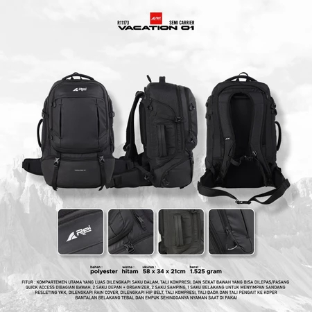 arei official store Tas Ransel Semi Carrier Vacation 0.1 Hitam Arei Outdoorgear ransel daypack backp