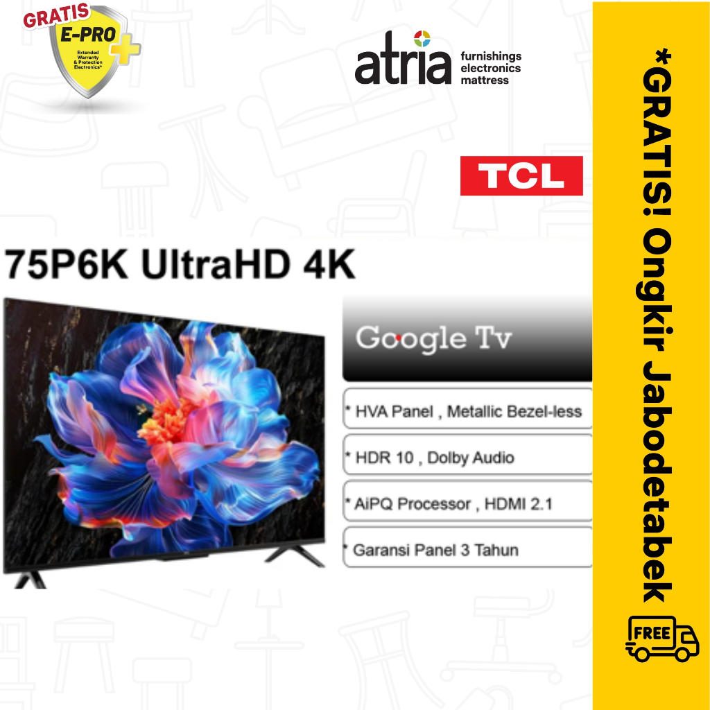 TCL 4K HDR Google TV 75 Inch P6K MEMC HVA Panel 75P6K