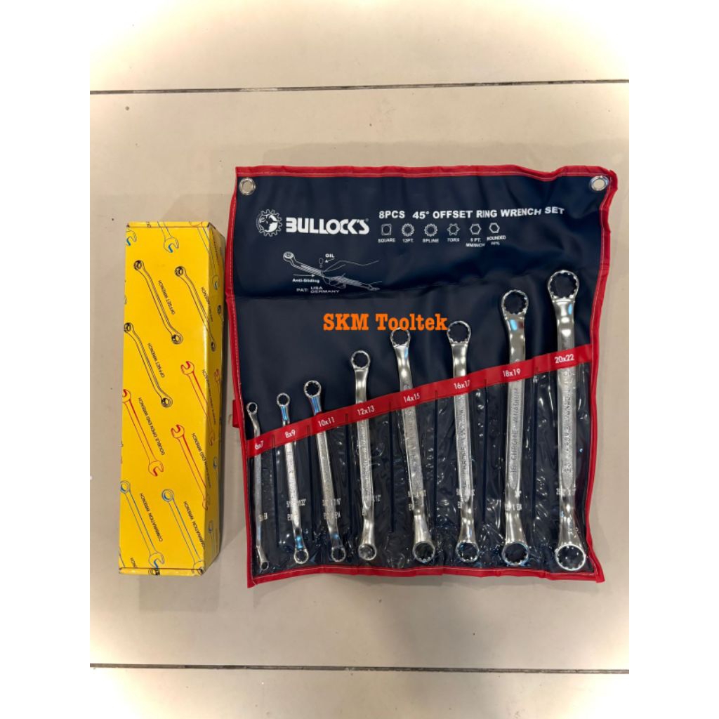 Kunci Ring - Ring Anti Slip Bullock MM 6-22MM (8Pcs) / Bullock Anti Slip Offset Ring Wrench Set 8Pcs