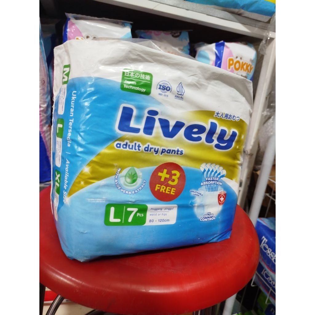 Lively Popok Dewasa tipe celana L7 dan Popok Bayi Sayangku tipe celana S40