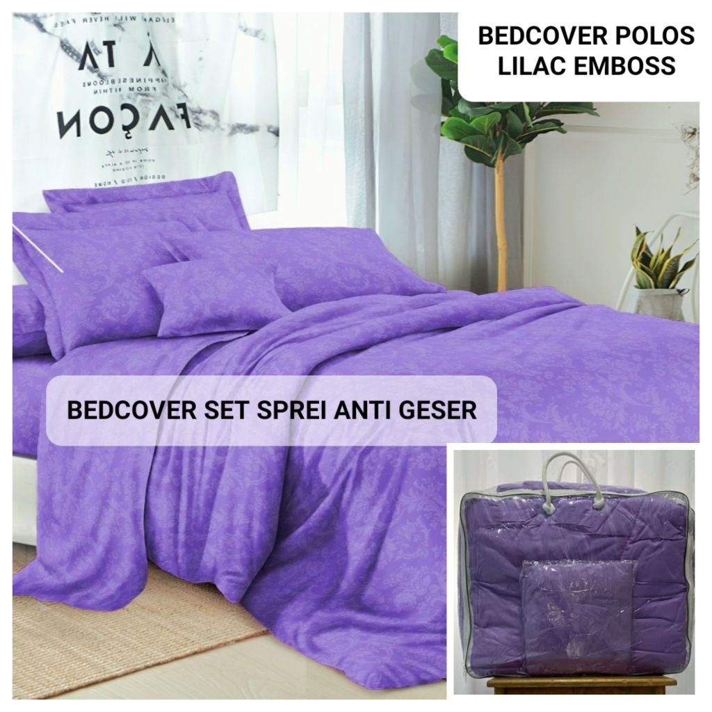 BISA COD BEDCOVER POLOS ANTI GESER SET SPREI WARNA UNGU ESTETIK SPRAI 180 X 200 SEPRAI 160X200 BED C