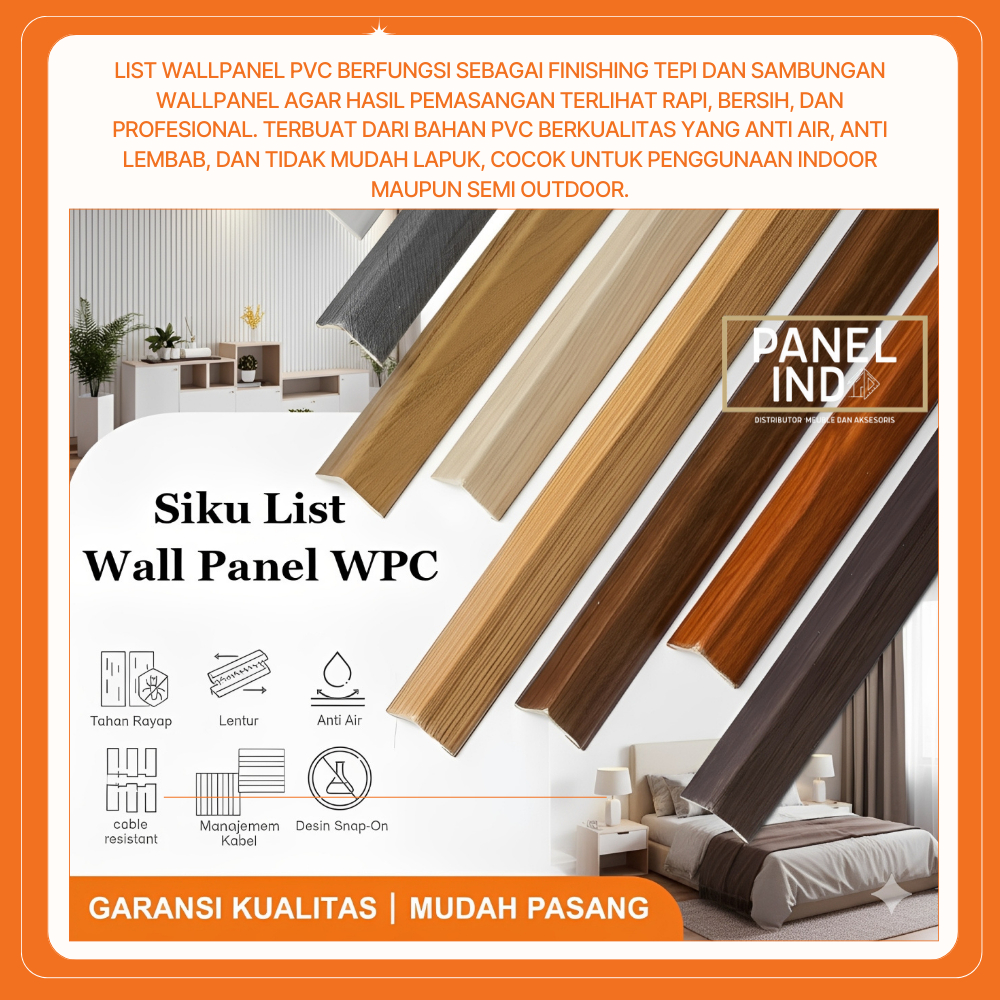 Panel Indo List Wallpanel PVC Panjang 1,5 M (INSTANT BANDUNG) List Tepi Wall Panel Anti Air | Finish