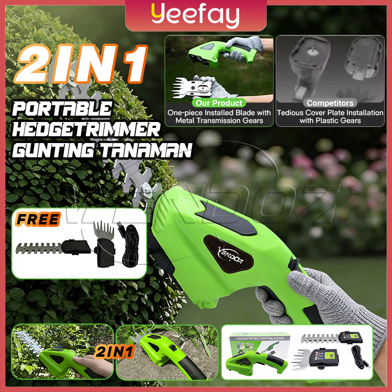 Vendoz Cordless Garden Shear Set Rumput Hedgetrimmer Gunting Tanaman Portable 2 IN 1 Gunting Rumput 