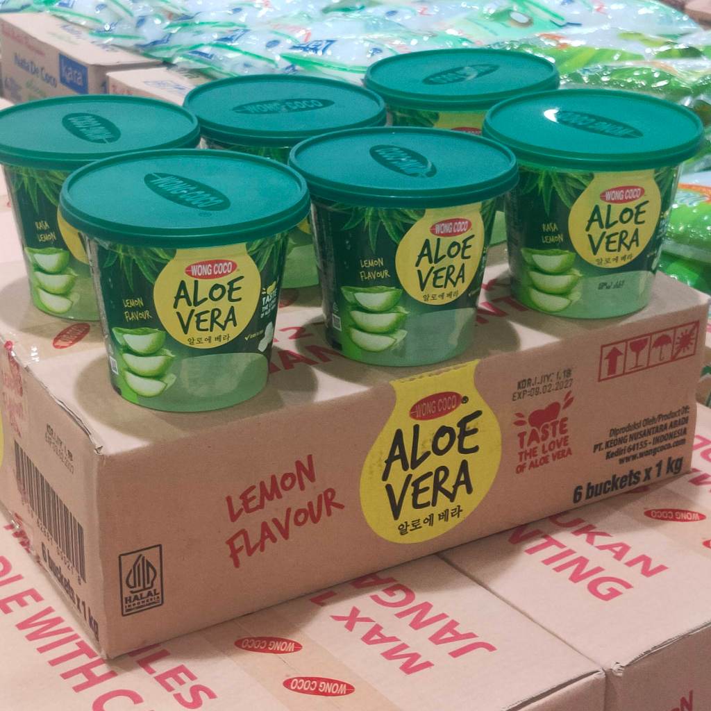 Wong Coco Aloe Vera Lemon 1 karton isi 6pcs x 1kg Bucket - Potongan Lidah Buaya Asli Topping Minuman